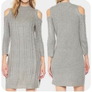 J Howard Sweater Dress Large Gray Cold Shoulder Cable Knit Mock Neck Bodycon